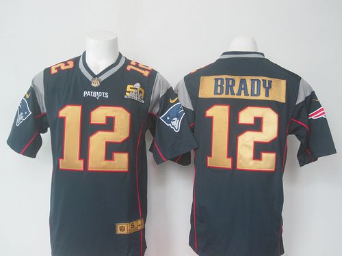 Nike Patriots #12 Tom Brady Navy Blue Team Color Super Bowl 50 Collection Men's Stitched NFL Elite Jersey - Click Image to Close